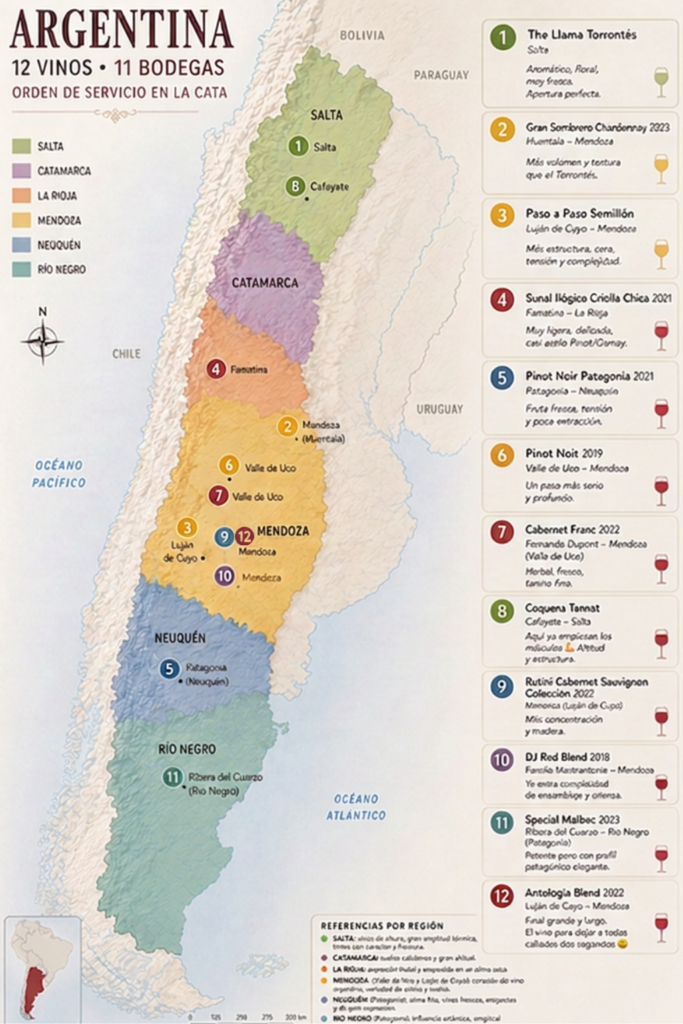 Mapa de Argentina con los 12 vinos de la Gran Cata de La SEDe