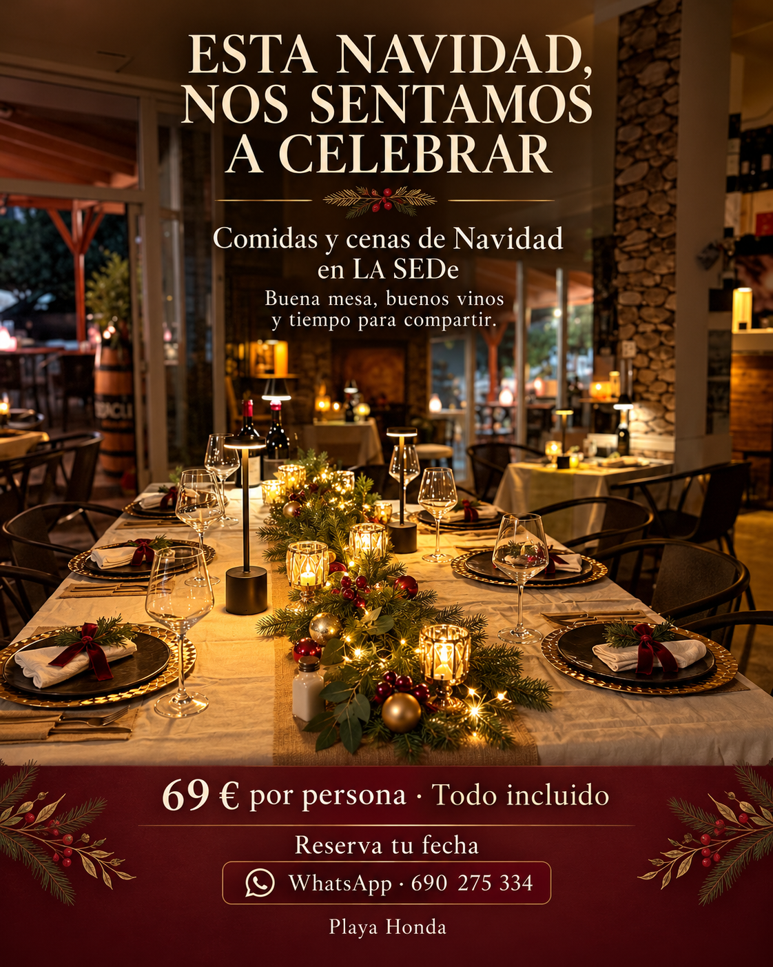 Comidas y cenas de Navidad en La SEDe, mesa decorada con velas, 69 euros por persona todo incluido